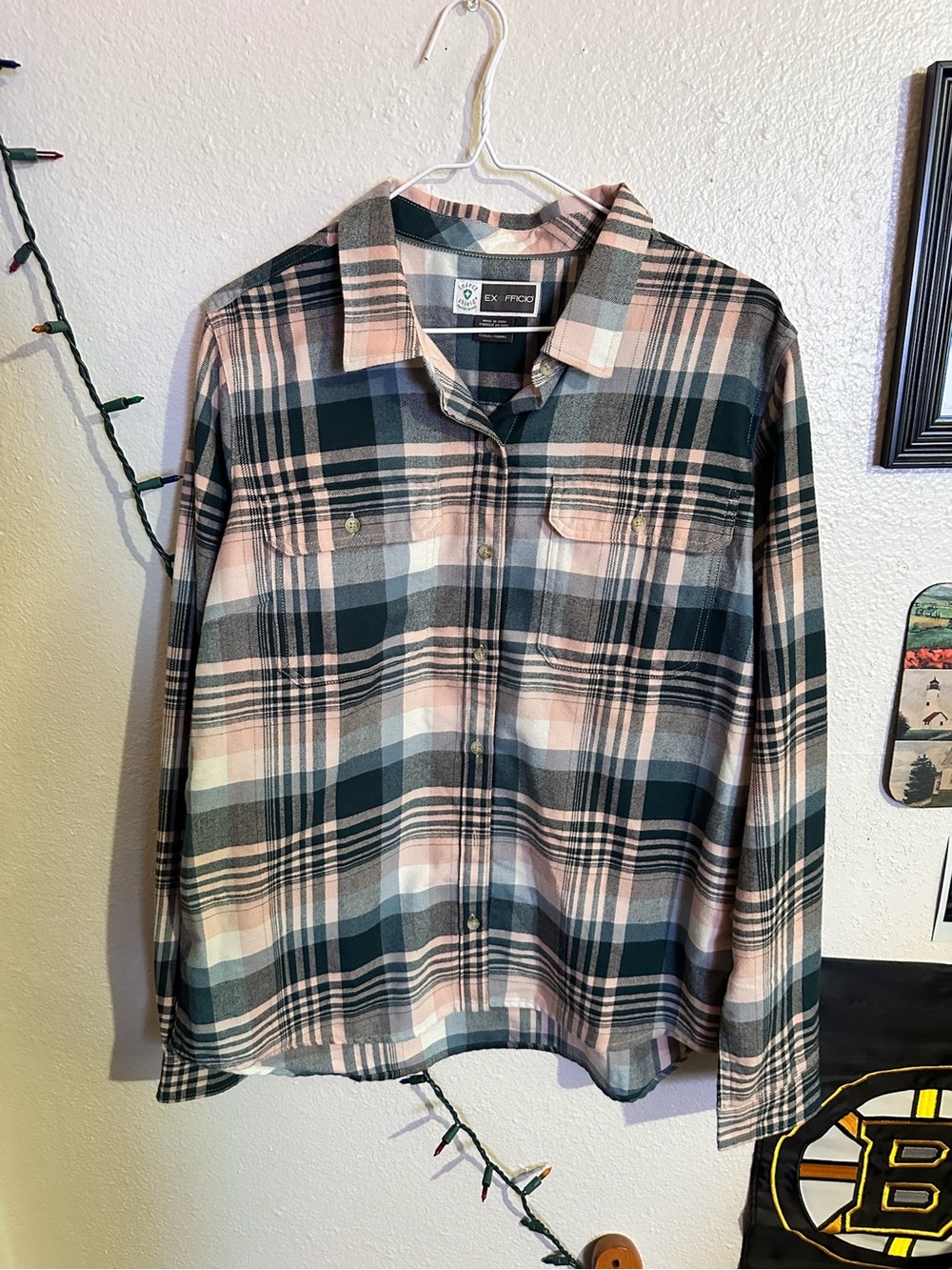 Exofficio Green and Pink Plaid Women's Shirt with Cream Accents